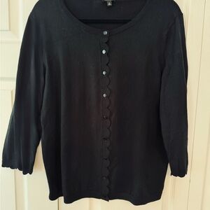 Talbots Elegant Black Buttoned Scalloped Cardigan